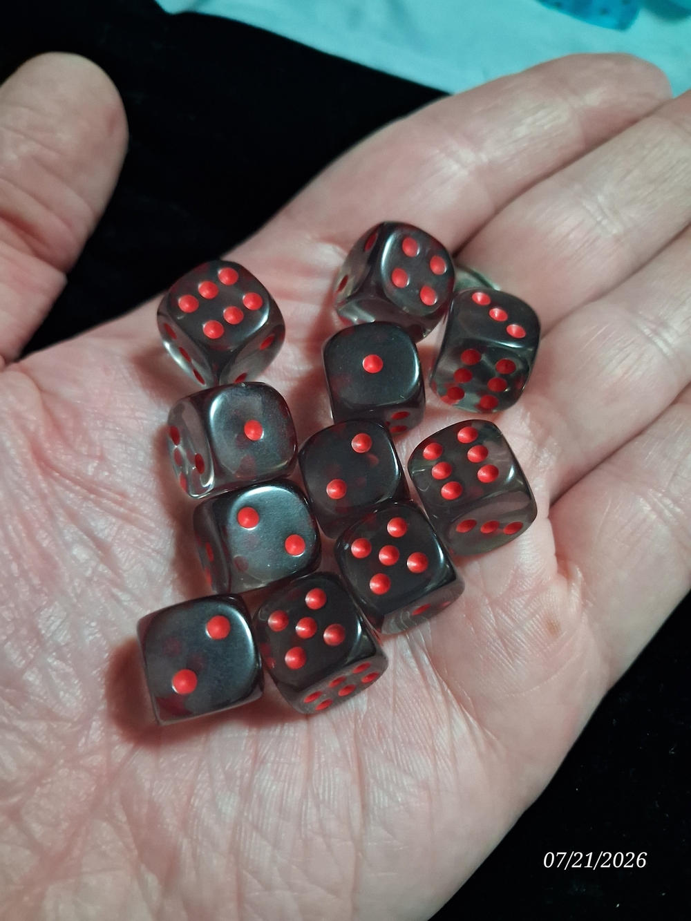 Source Unknown Black Smoke Mini Dice with Red Pips - 12-Pack